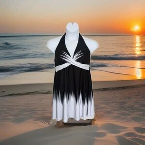 AI'MAGE Tummy Control Swimdress One Piece Halter Black & White Size XXL